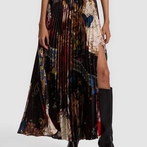 Alice + Olivia Black Pleated Maxi Skirt with Multicolor Floral Panels